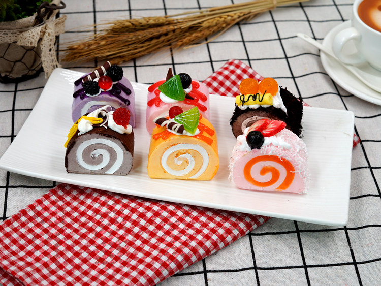 시뮬레이션 PU 스위스 롤 가짜 케이크 롤 모델 과일 치즈 장식 사진 선물 홈 액세서리 교육