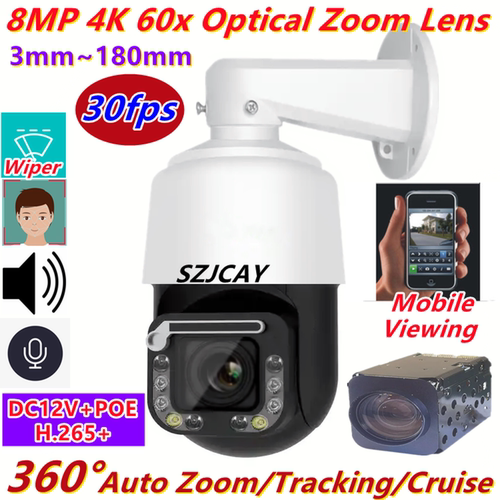 SZJCAY 4K 8MP 30fps 60x Optical Zoom wiper POE PTZ IP camera