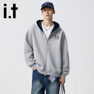 it:CHOCOOLATE开衫连帽撞色情侣卫衣2025秋冬新款休闲外套上衣男