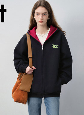 it:CHOCOOLATE连帽开衫情侣卫衣2025新款宽松休闲撞色外套上衣