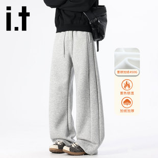 it:CHOCOOLATE加绒裤子男款2025冬季新款宽松直筒加厚休闲卫裤女