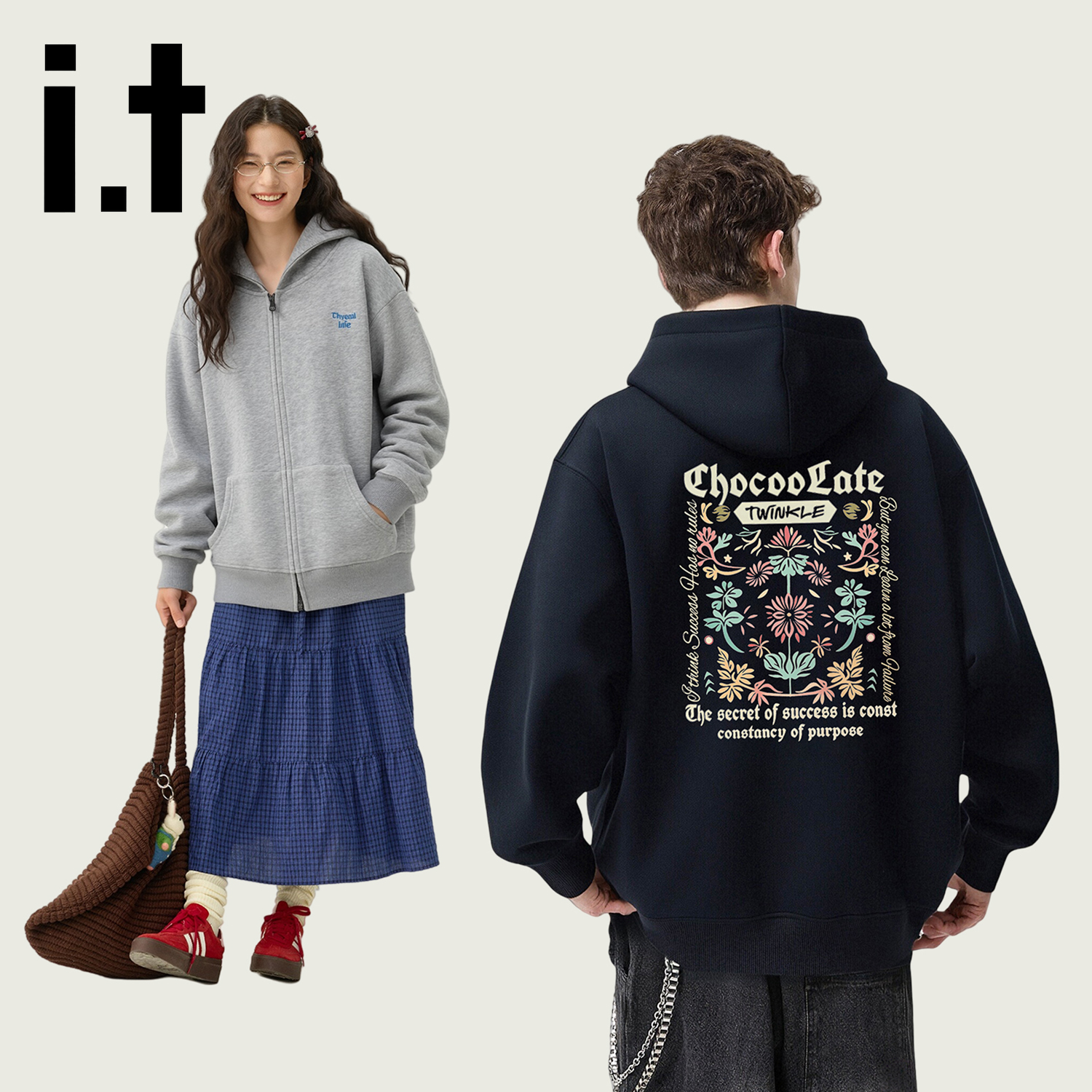 CHOCOOLATE印花连帽开衫卫衣