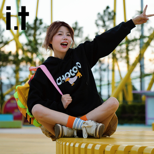 it:CHOCOOLATE连帽卫衣男女美式复古宽松休闲秋冬加绒加厚外套潮