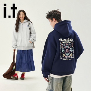 it:CHOCOOLATE连帽开衫情侣卫衣加绒加厚2025秋冬新款宽松外套潮