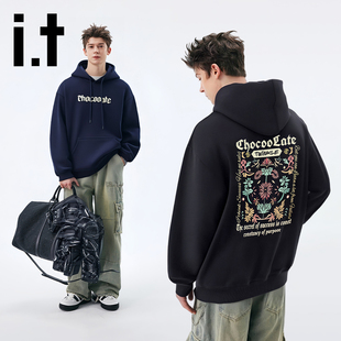 秋冬新款 复古印花连帽卫衣男女款 休闲宽松外套 CHOCOOLATE美式