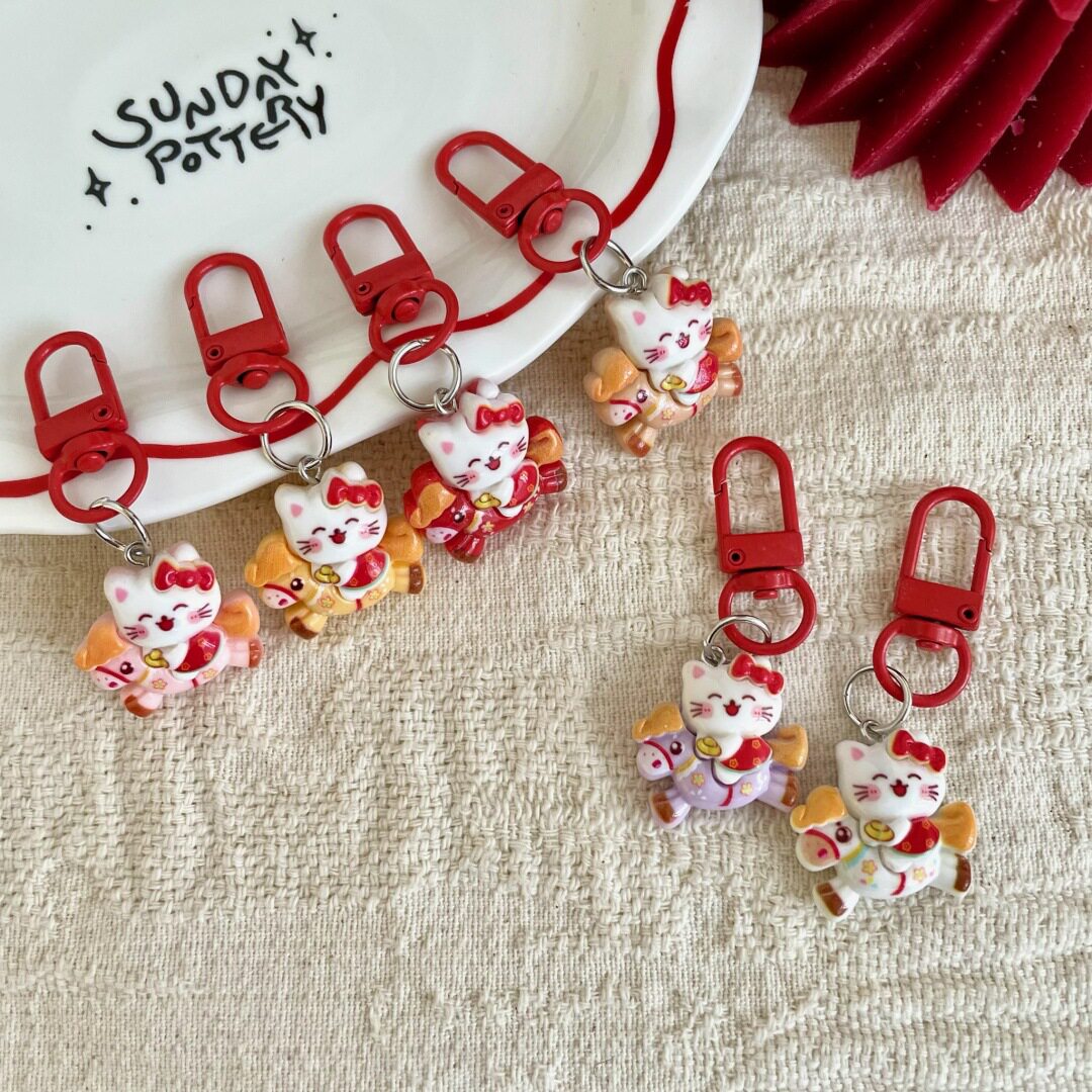 卡通diy树脂配件饰品新年骑马小猫发夹手机壳鞋扣钥匙扣吊坠配饰