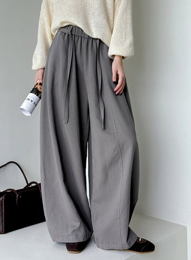 早秋新款休闲松紧腰天丝阔腿裤女宽松遮肉慵懒风简约39117