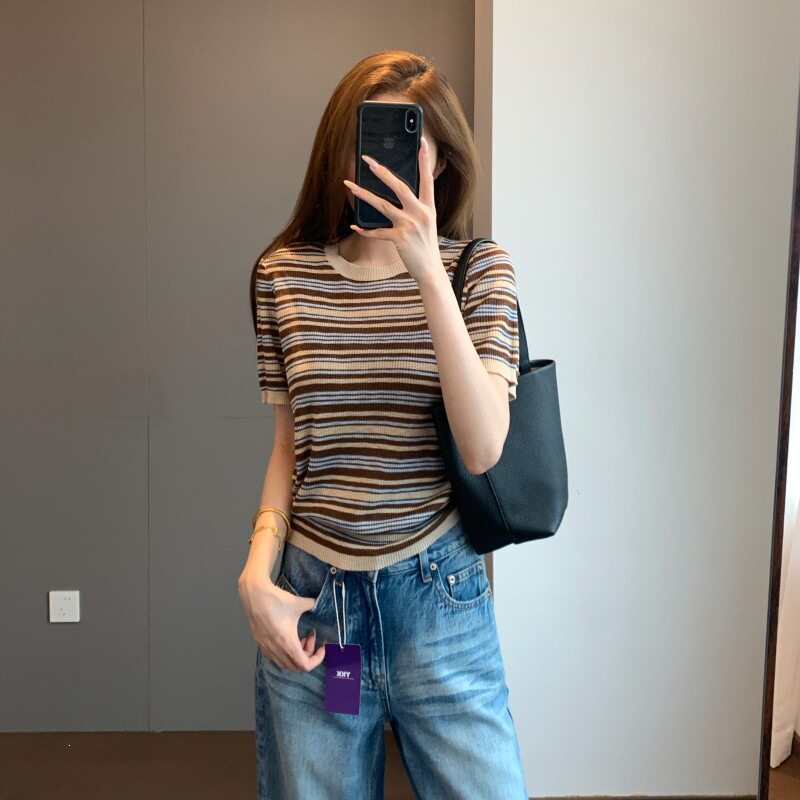 美拉德细针坑条肌理织法合身版Polo领/圆领条纹针织衫26夏71419
