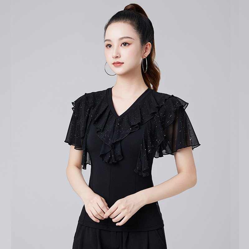 夏季拉丁舞短袖上衣女2026新款跳舞衣服广场舞交谊舞练功演出服