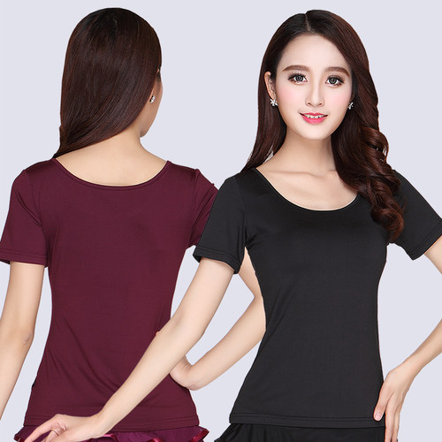 夏季新款广场舞服装短袖圆领上衣舞蹈服成人女牛奶丝拉丁舞服上装