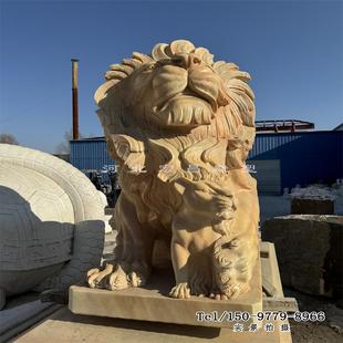 石雕 仿真石狮子一对公司单位银行大门口石头非洲狮子雕塑摆件欧式