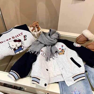 女童学院风kitty刺绣棒球服小女孩2025冬季新款夹棉加厚棉服外套