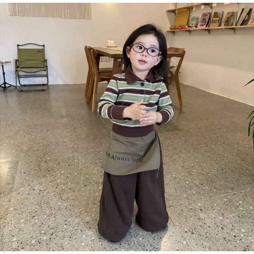 女童秋季新款套装儿童韩版条纹长袖打底衫上衣百搭屁帘宽松休闲裤图片
