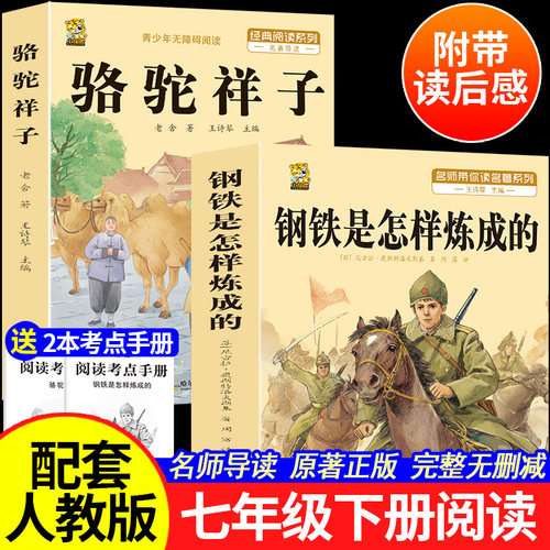 钢铁是怎样炼成的初中正版原著骆驼祥子七年级下册必读课外书人教版阅读名著老师推荐带批注解析考点手册完整版 - 封面