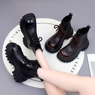 真皮厚底马丁靴女2025新款单鞋