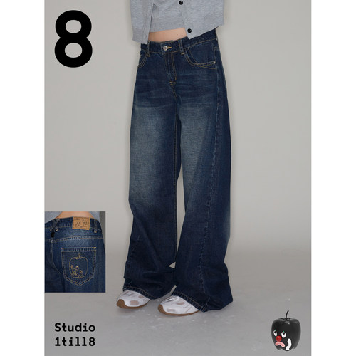 Studio1till8复古低腰黄线牛仔裤