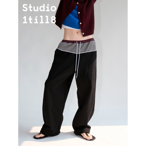 Studio1till8黑色拼布抽绳卫裤