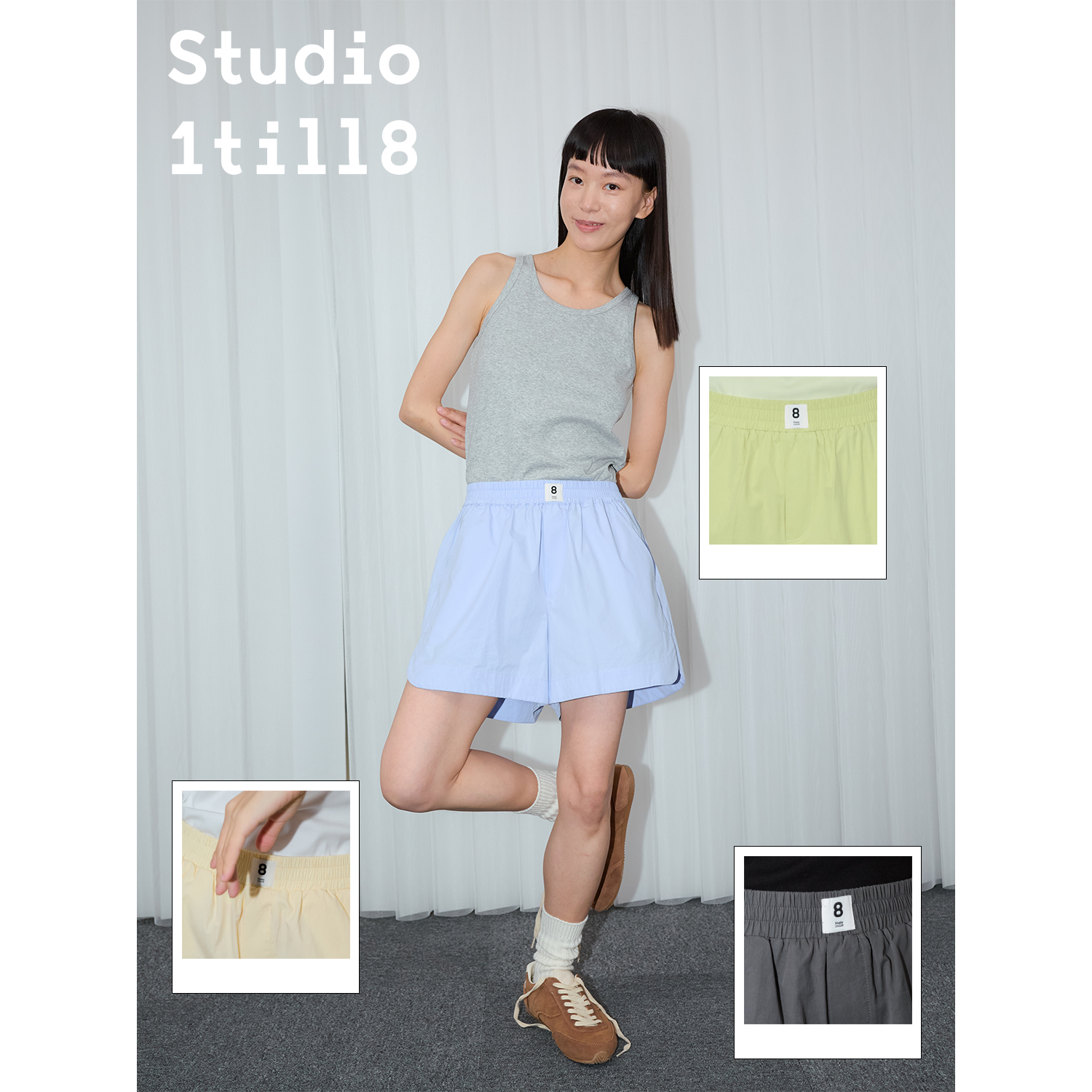 Studio1till8纯色休闲短裤