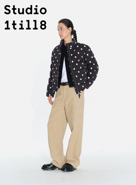 Studio1till8 设计感复古文艺风冬季外套黑白波点立领保暖棉服女