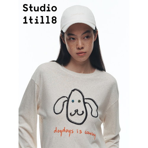 Studio1till8小狗印花毛绒绣T恤