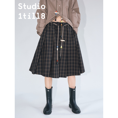 Studio1till8珠链格纹百褶裙