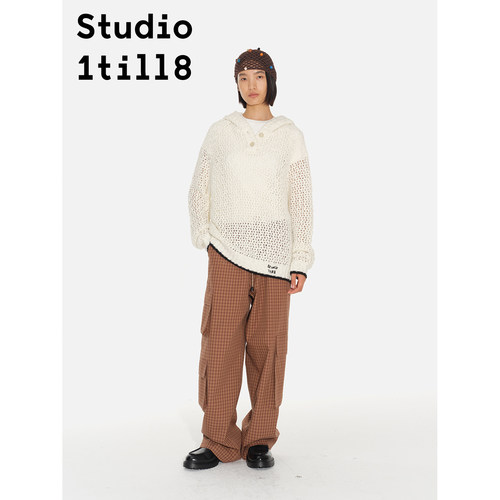 Studio1till8白色镂空连帽毛衣