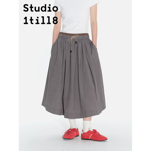 Studio1till8格纹拼色抽绳裙