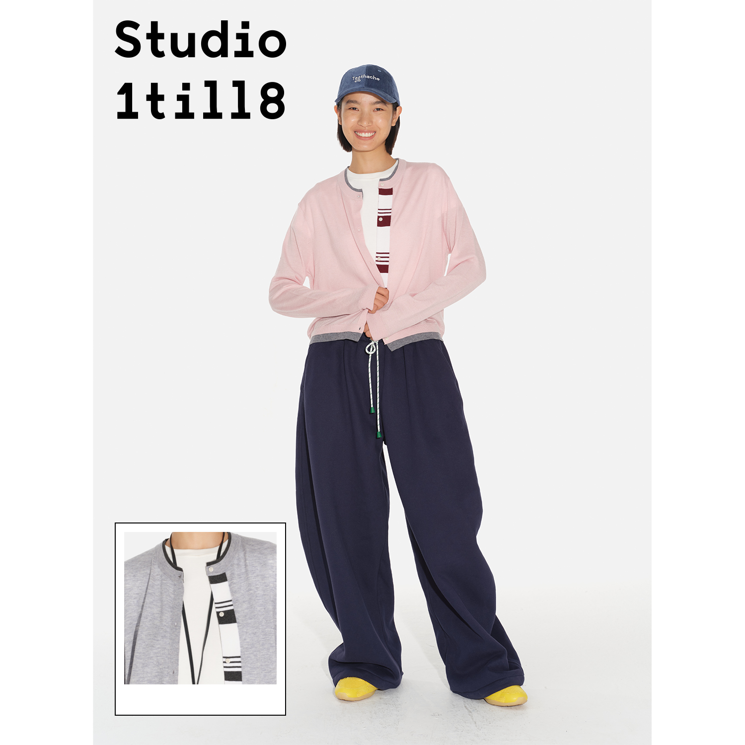 Studio1till8拼色条纹开衫
