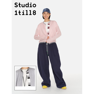 Studio1till8 粉色/灰色 拼色条纹假领带设计感羊毛混纺针织开衫