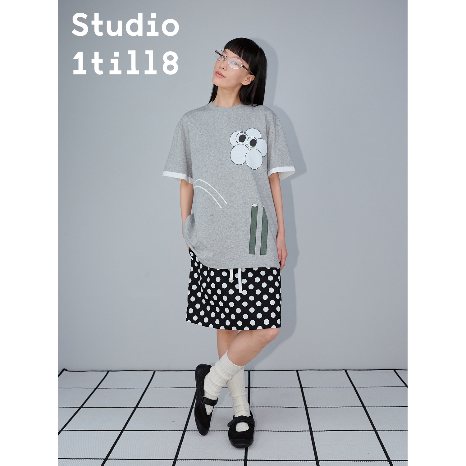 Studio1till8袖口拼接印花T恤