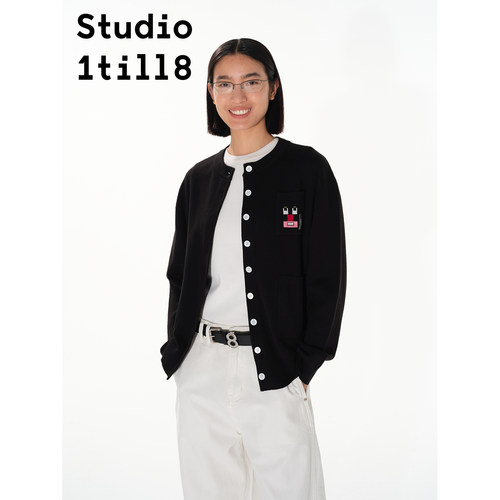 Studio1till8口袋几何刺绣开衫