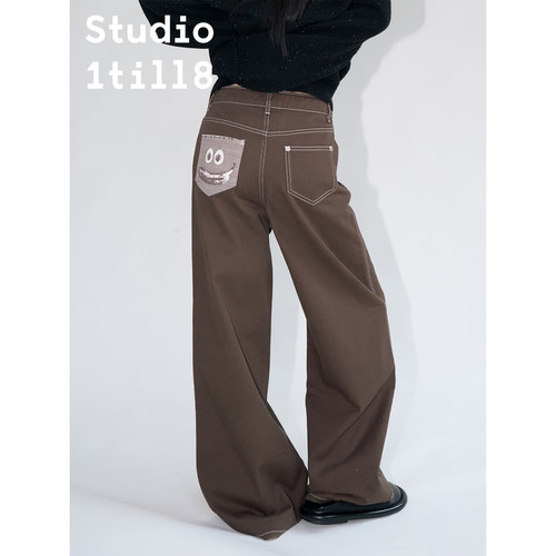 Studio1till8口袋印花牛仔裤