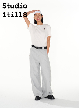 Studio1till8 苹果刺绣廓形牛仔裤 卡其色/白色/蓝色/黄色