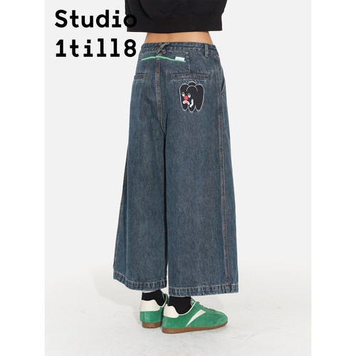 Studio1till8牙刷刺绣牛仔裤