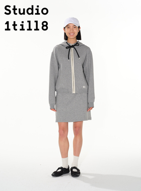 Studio1till8 撞色包边连帽卫衣&高腰A字短裙套装女 藏青色/灰色