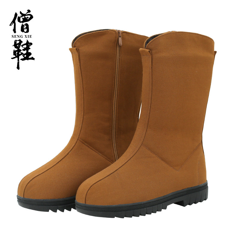 特卖僧鞋冬季男女款僧人和尚加绒保暖棉鞋高筒长筒雪地靴橡胶厚底