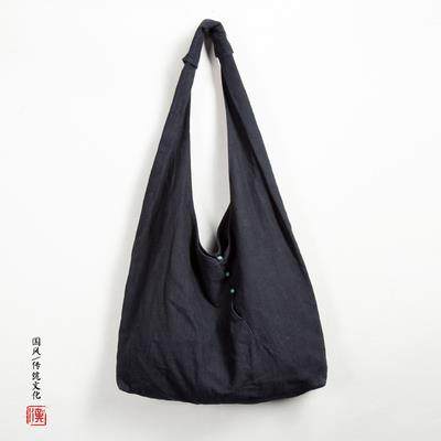 中国风盘扣乾坤袋单肩挎包中式男女修行大布袋亚麻帆布僧包禅意包