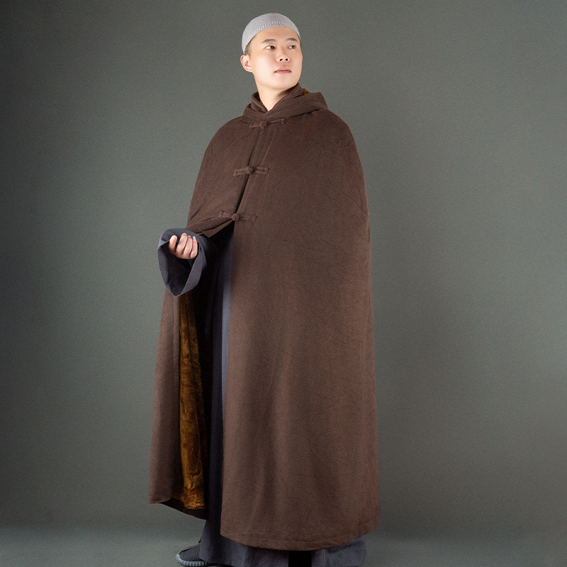 特卖僧服冬季双层加绒加厚长款披风男僧人和尚打坐斗篷禅修居士服