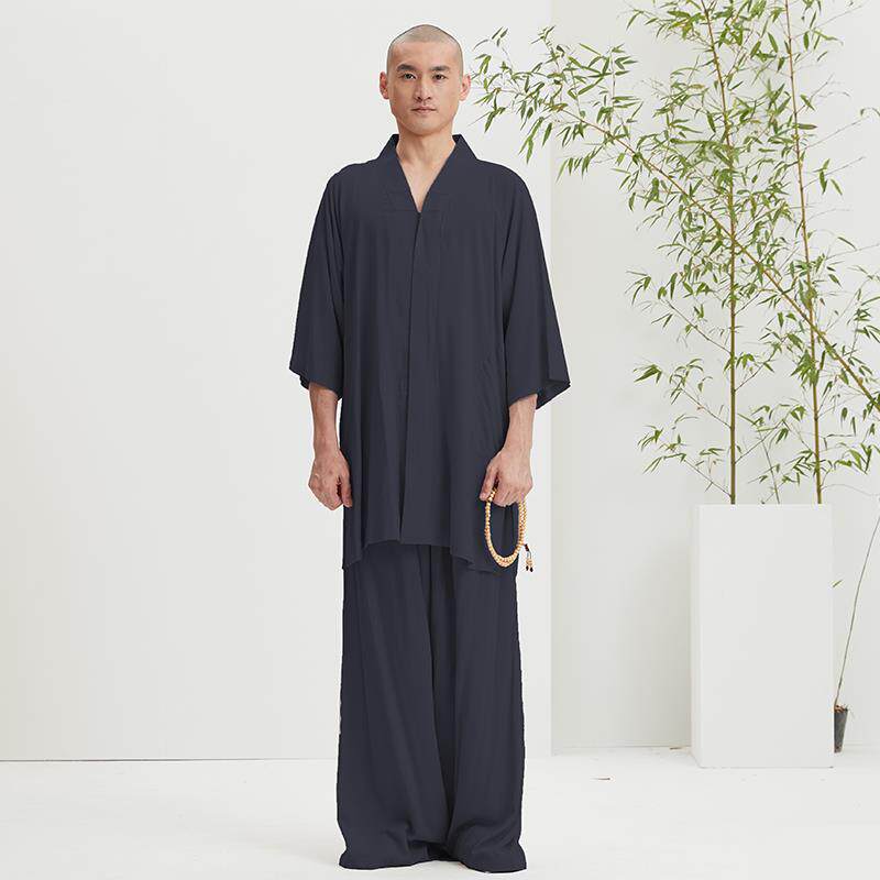 慈缘夏季薄款大码暗门襟凉爽僧服可机洗男女小褂短褂套装打坐禅服