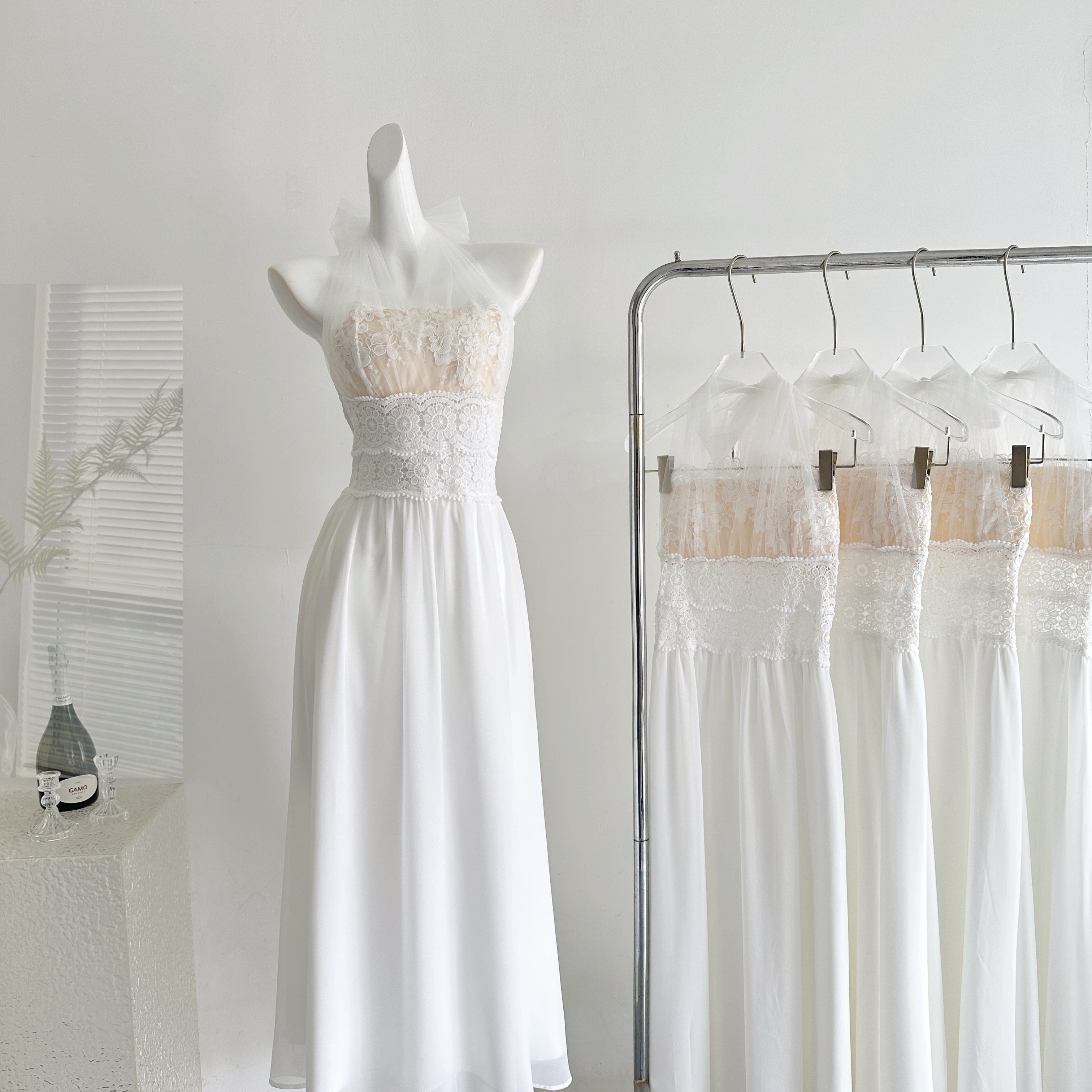 怦然心动多种穿法夏装白月光收腰白色网纱雪纺连衣长裙