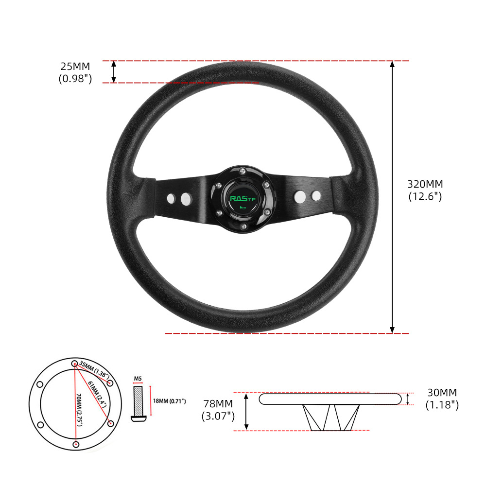 跨境 汽车改装13英寸聚氨酯赛车方向盘320mm竞技游戏转向盘通用