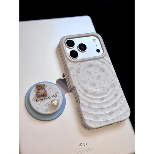 ins风小碎花闪钻小熊磁吸支架适用苹果iPhone17promax手机壳17新款16pro保护套14pro女款15pro全包防摔13潮流