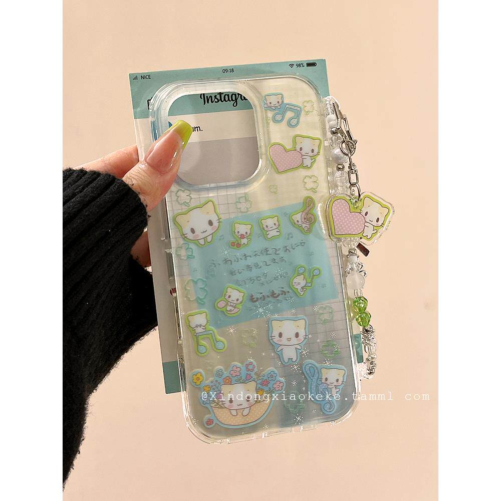 可爱卡通棉花糖猫咪四叶草适用苹果iPhone17ProMax手机壳15pro女款14带挂链13小众14promax硅胶16pro女15全包图片