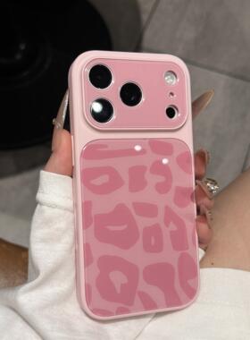 ins新款玻璃豹纹带拍照按键适用苹果iPhone17promax手机壳大视窗镜头膜16pro高颜值15女款高级14保护套13潮流