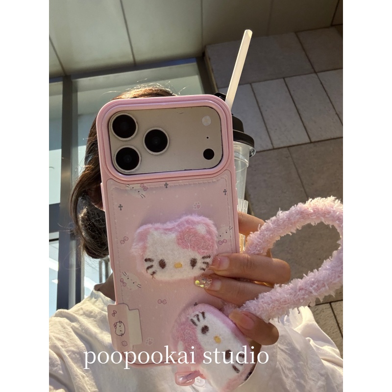 可爱少女粉底毛茸茸kt猫适用于苹果iPhone17promax新款iPhone16pro手机壳女款14全包防摔13保护套15pro潮流感