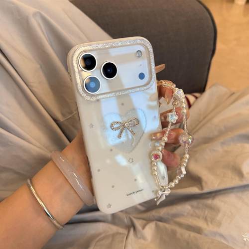 韩系ins氛围闪粉镂空爱心链条手机壳适用苹果iPhone17promax新款IMD双层15pro全包16pro保护套14防摔16女款13