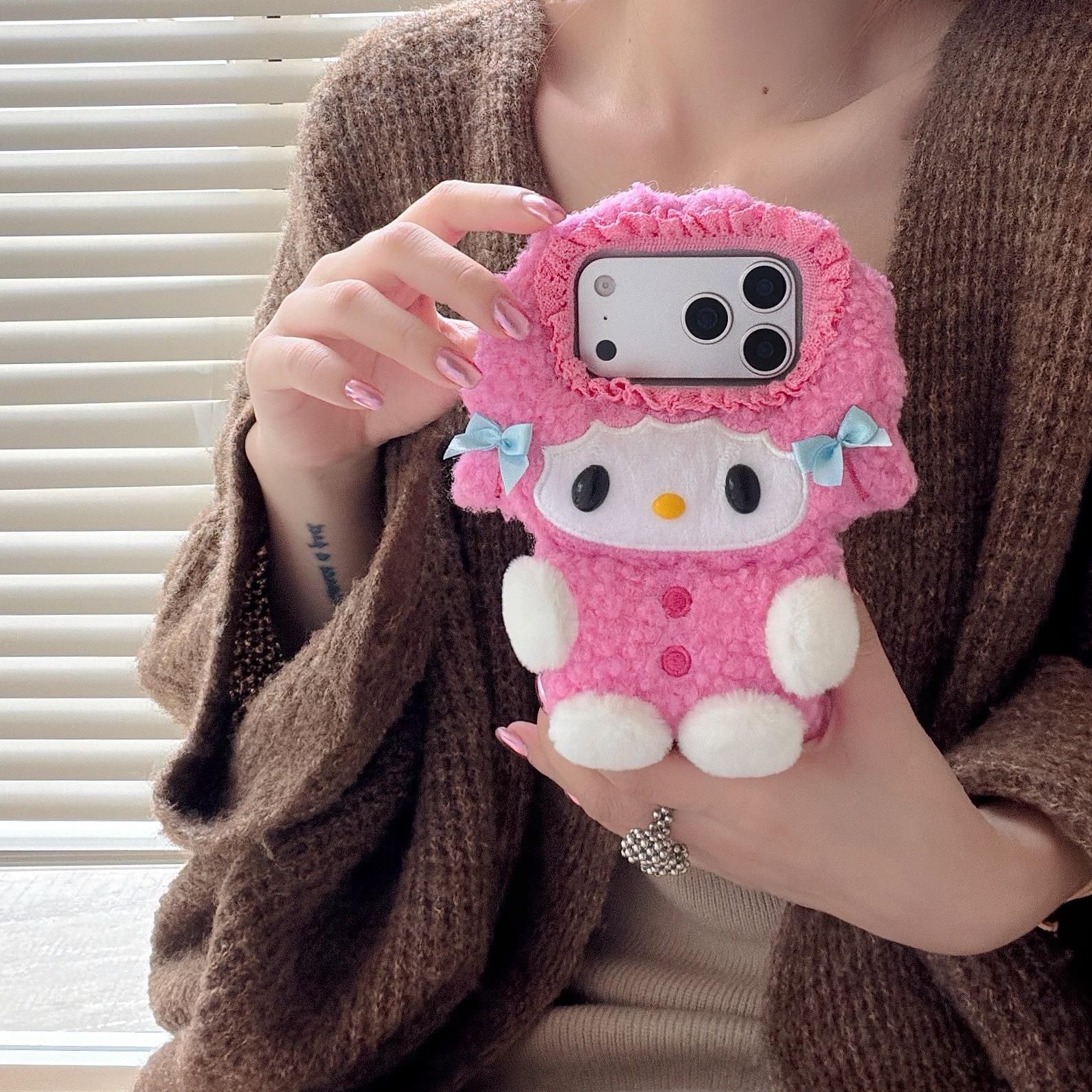 日韩欧美卡通秋冬毛绒可爱美乐蒂手机壳适用于苹果iPhone17promax女款16promax全包15pro防摔14保护套13ins风