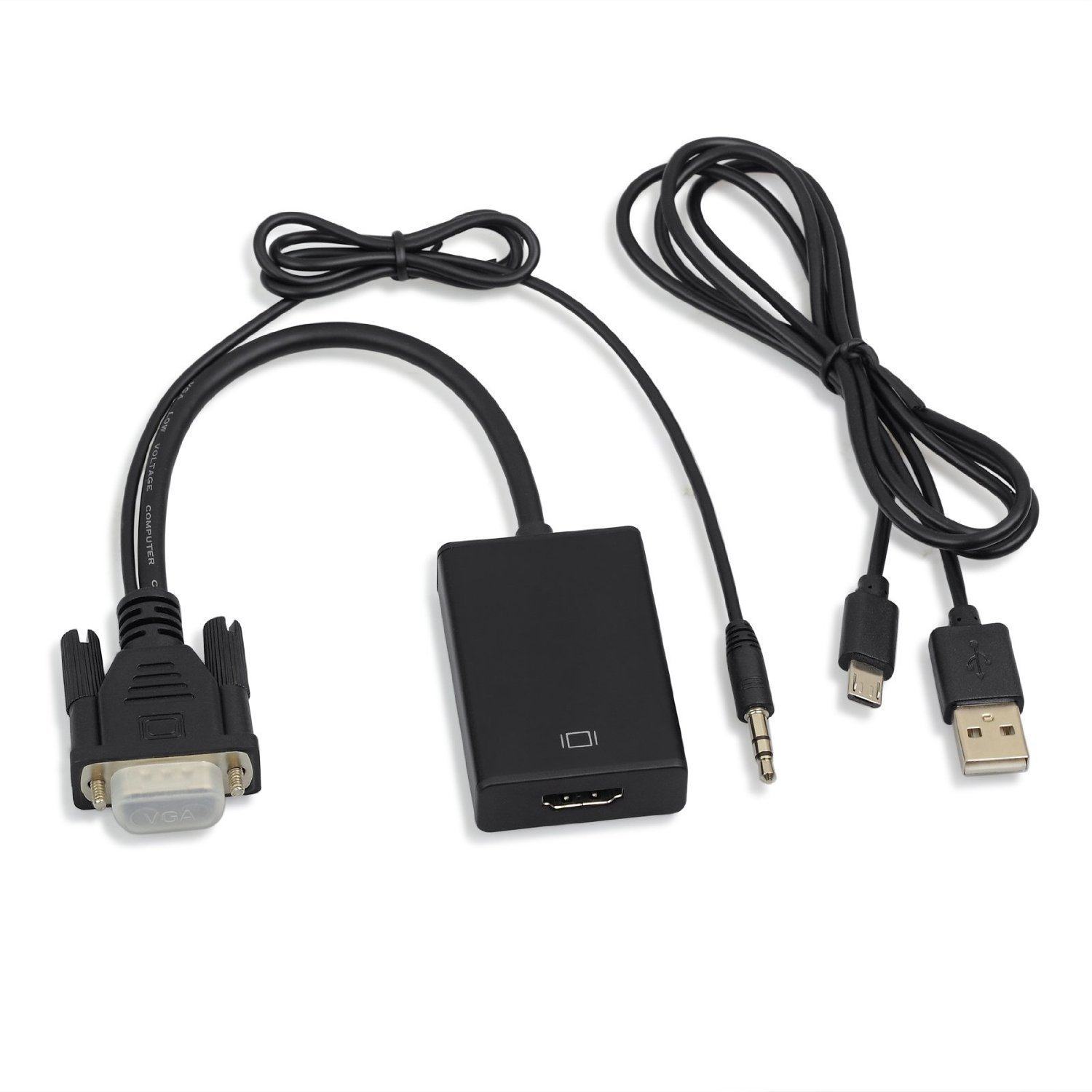 VGA TO HDMI USB供电带音频 VGA公转HDMI母电脑转视频高清连接线