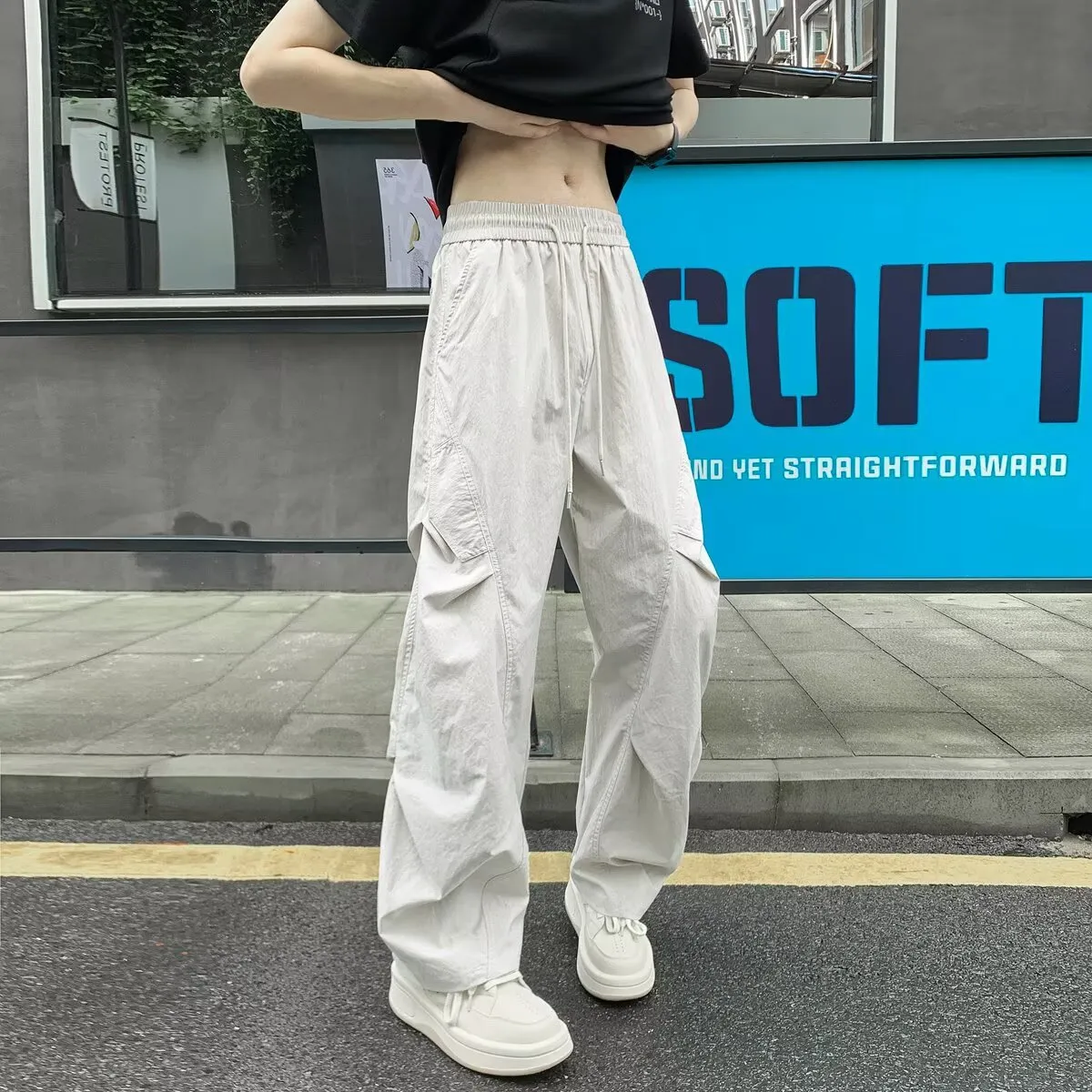 夏季薄款美式户外速干工装裤男女同款新款褶皱直筒百搭休闲长裤