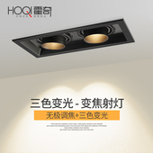 斗胆灯 天花灯变焦格栅灯无主照明 双头led筒灯家用方形射灯嵌入式